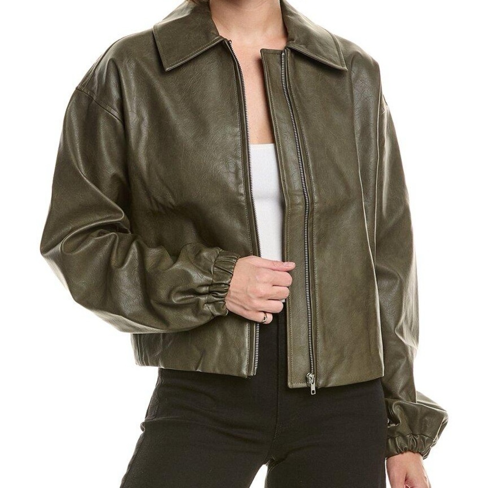 Elan Dark Olive Vegan Leather Jacket- Sz Small NWT